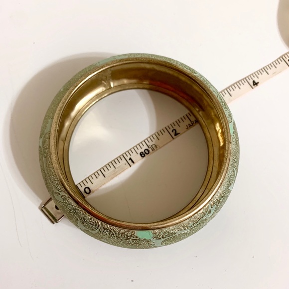 Paisley Mint and Burnt Gold Colored Metal Bangle - Picture 3 of 5